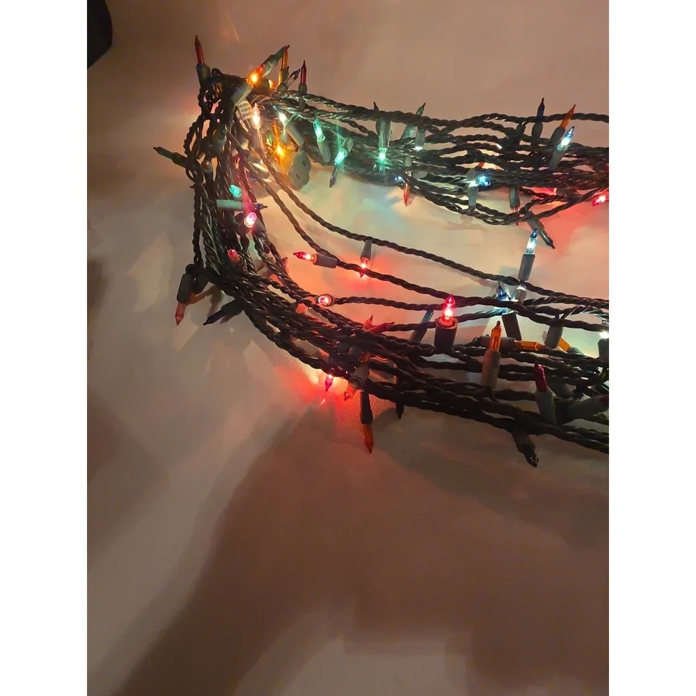 2 Strands Of Multicolor  Christmas Lights Only 1 Works Green Wire 100' Total